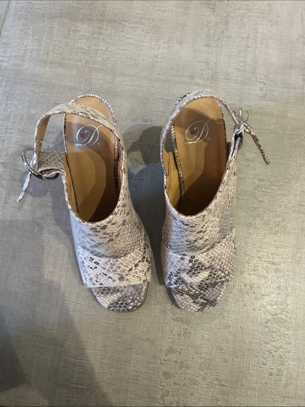 Peep-Toe Snake-Print Slingback Heels - Neutral Gray